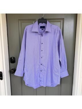 David Donahue Trim Fit Dress Shirt Lavender Lilac 100% Cotton 17.5 32/33